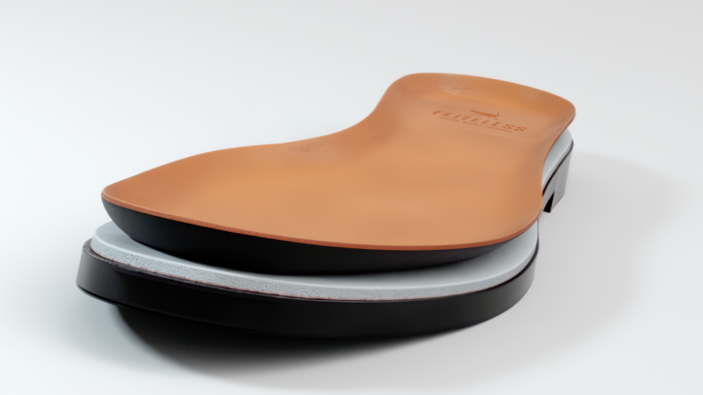 Fliteless man's shoe sole, designed to provide support and stability for a variety of activities.