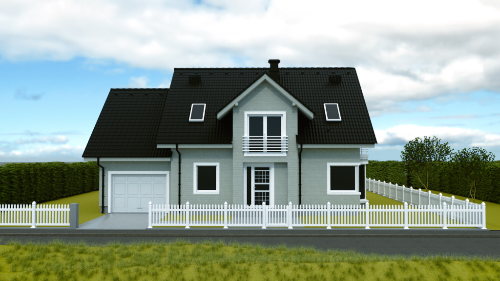 3D tegning av hus og bygg